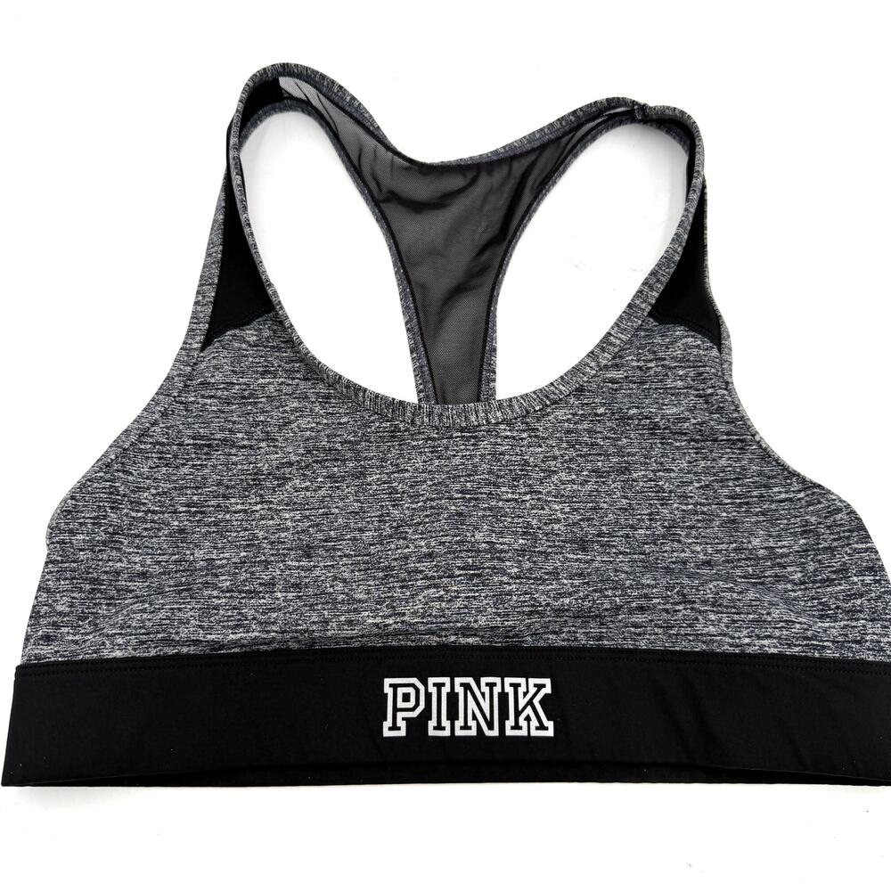 Victoria's Secret Pink Ultimate Unlined Grey Black Halter Sports Bra Size Medium